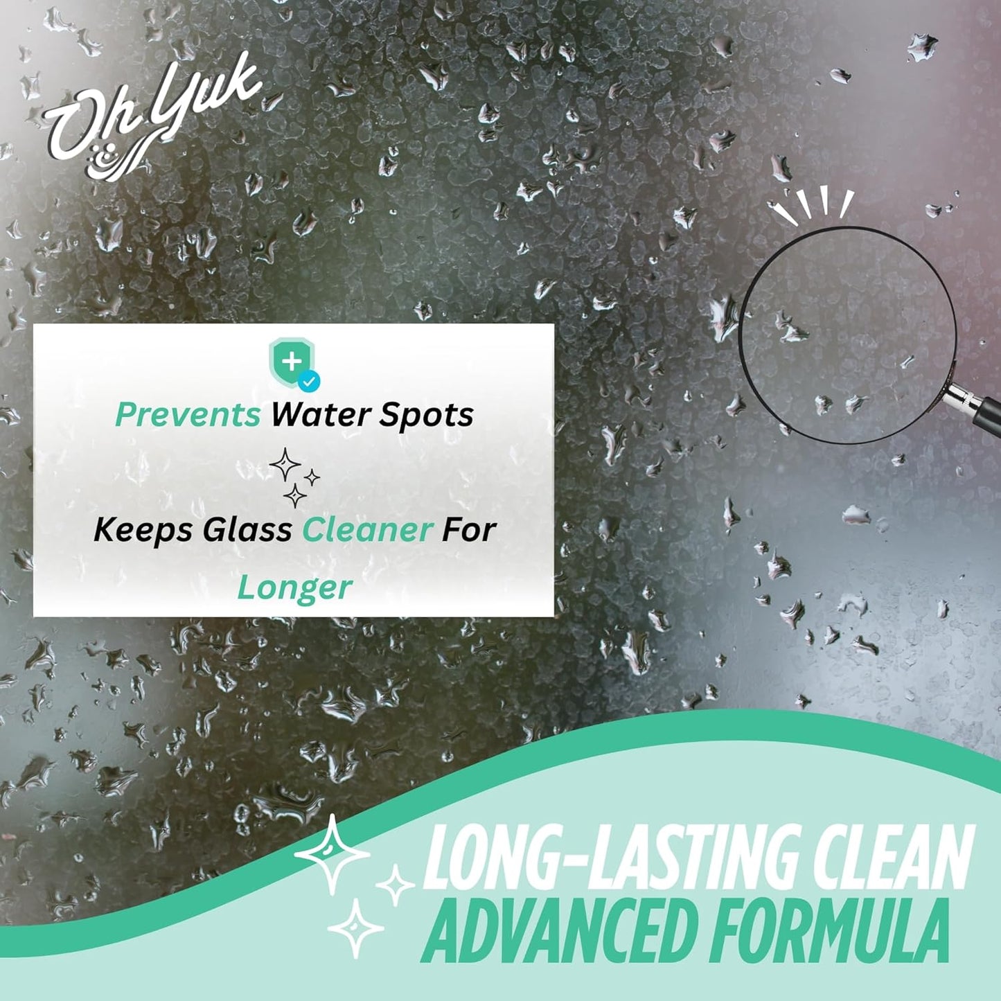 Oh Yuk Glass Cleaner Concentrate - Makes 4 Spray Bottles | Streak-Free Shine for Windows, Mirrors, and Shower Glass | Vegan, Biodegradable – 16 oz Refill
