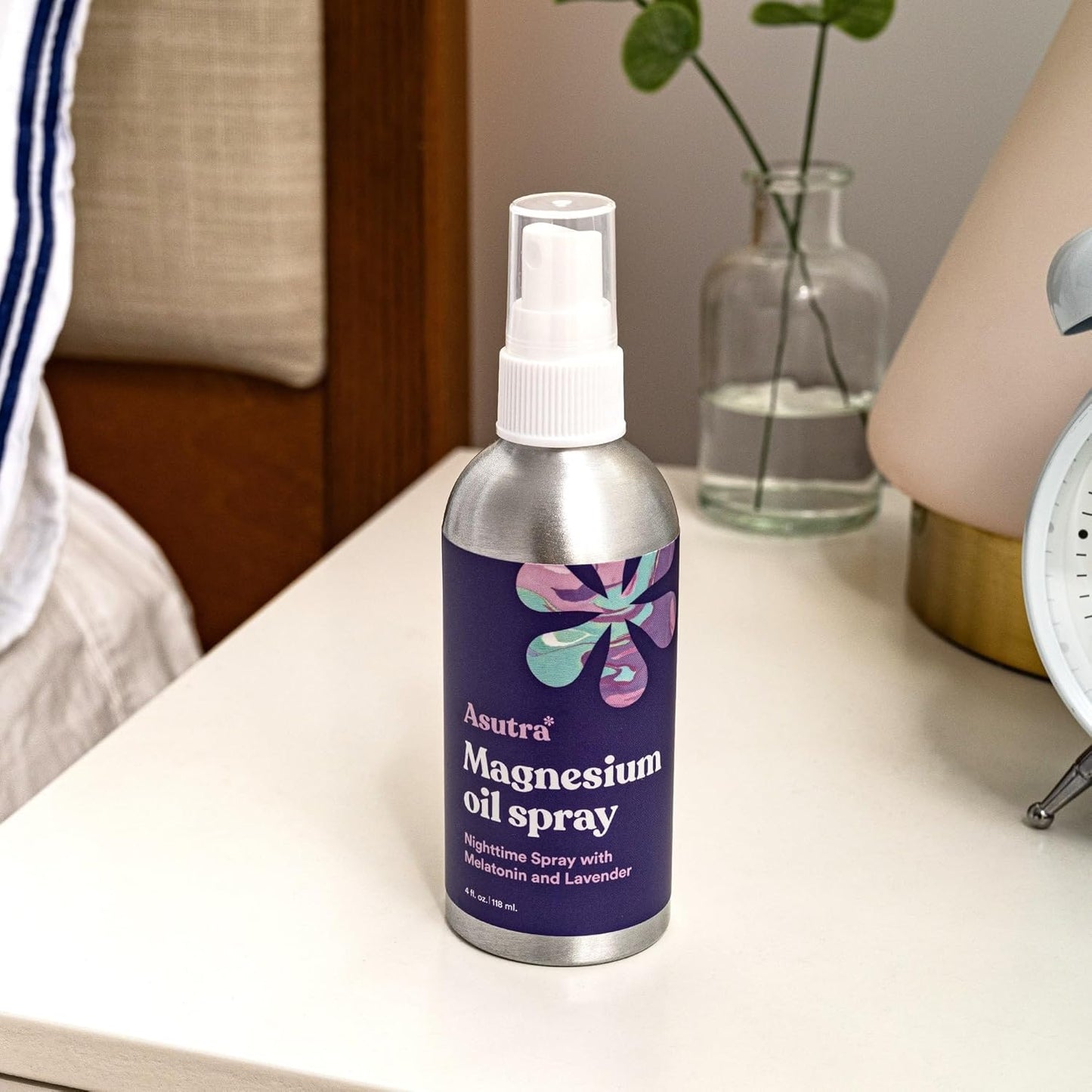 ASUTRA Topical Magnesium Chloride Oil Spray with Lavender and Melatonin, 4 fl oz