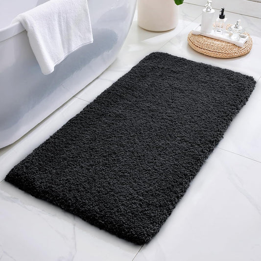 ILANGO Black Bathroom Rugs 70" × 24" Non Slip & Super Absorbent Thick Soft, Washable Bath Carpet Runner for Floor, Microfiber Plush Shaggy Bath Mats with Rubber for Bedroom Bathtub Shower Room
