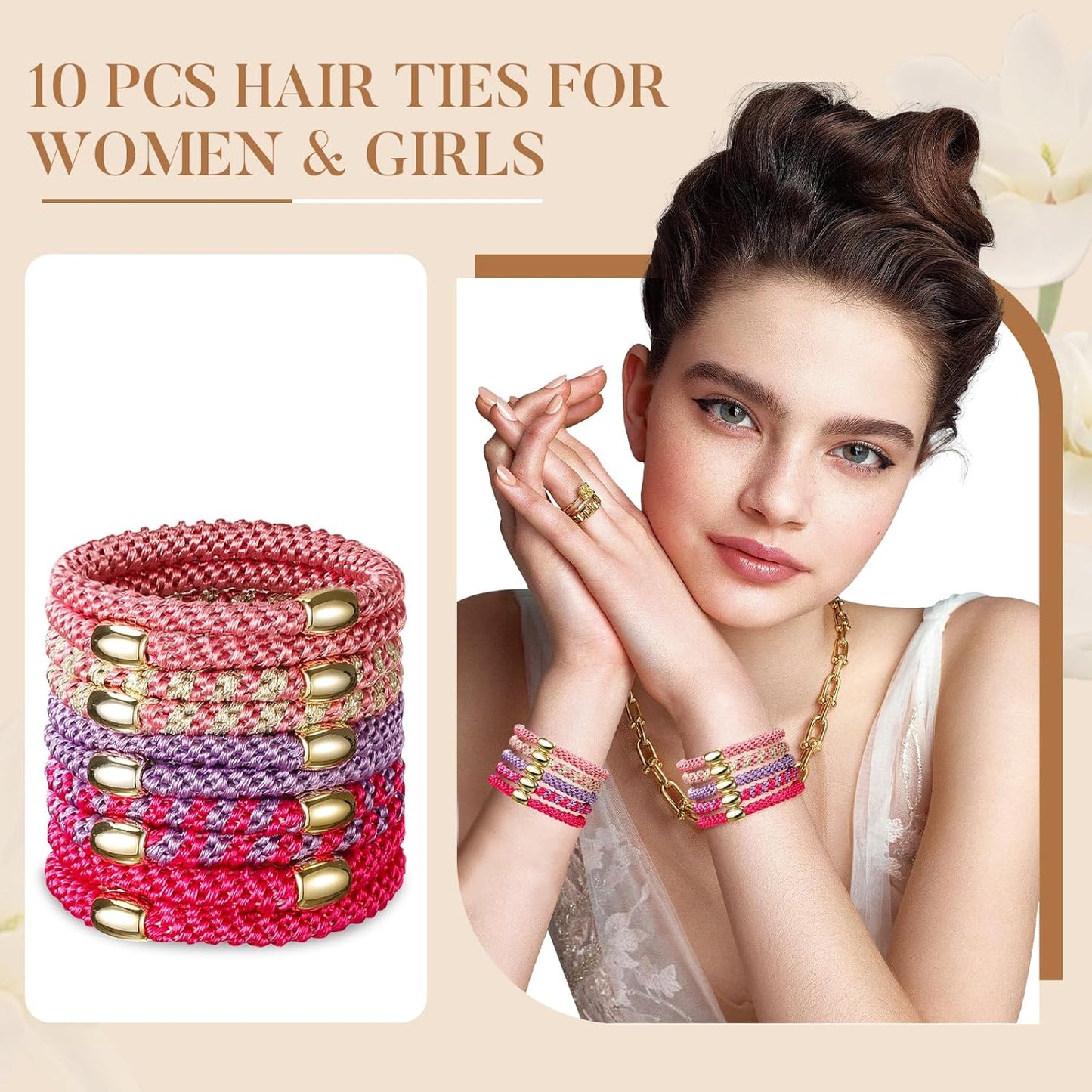 Hair Ties No Damage - 10PCS Ponytail Holders - Elastic Hair Ties for Thick Hair - Braided Hair Bands for Women Girls's Hair - Beautiful Girlfriends