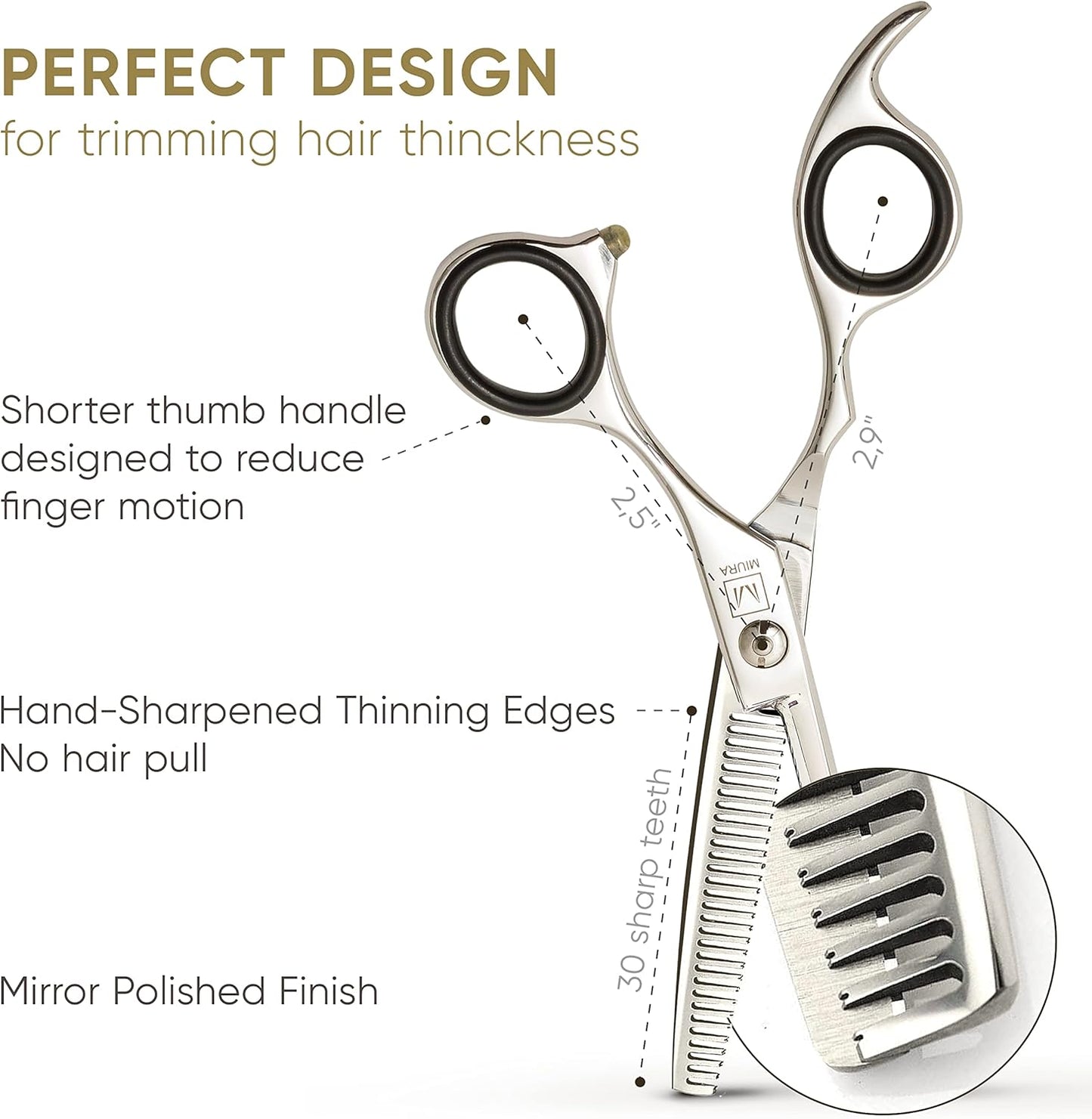 Miura Professional Hair Cutting Scissors for Women, Men and Hairdressers | 6.5” Stainless Steel Barber Shears for Hair Cutting and Thinning Set