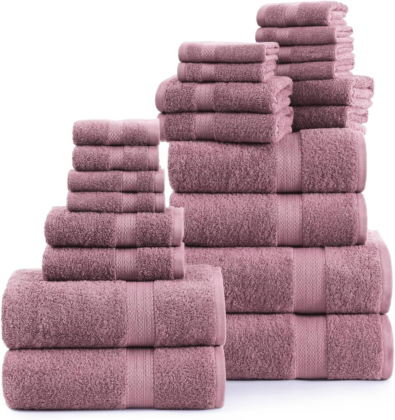 LANE LINEN 100% Cotton Bathroom Towel Set - 24 Pc- Ring Spun, Soft & Absorbent - 2 Bath Sheets, 4 Fingertip, 4 Bath, 6 Hand Towels, 8 Washcloths - Remains Fluffy Even After Washing - Wishful Mauve