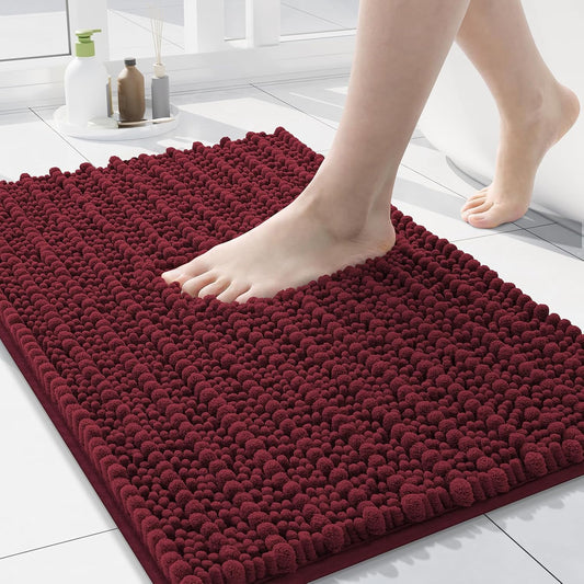Arotive Luxury Chenille Bathroom Rug Mat, Extra Soft Thick Absorbent Shaggy Bath Rugs, Non-Slip Machine Wash Dry, Plush Bath Mats for Bathroom, Shower and Tub, 24x16, Burgundy