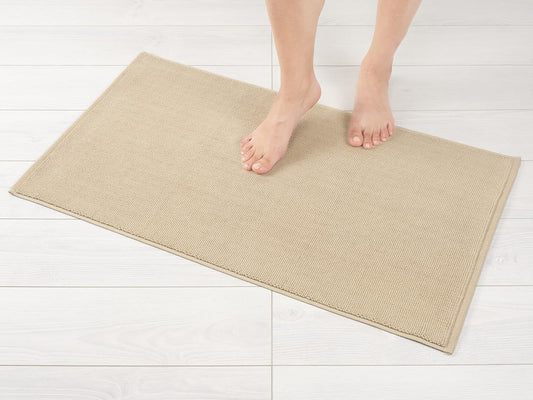 American Soft Linen Bath Rug, 20 in 34 in 100% Cotton Bath Mats Rugs for Bathroom, Slip Reducer Washable Shaggy Form Area Rugs, Beige Bath Rug