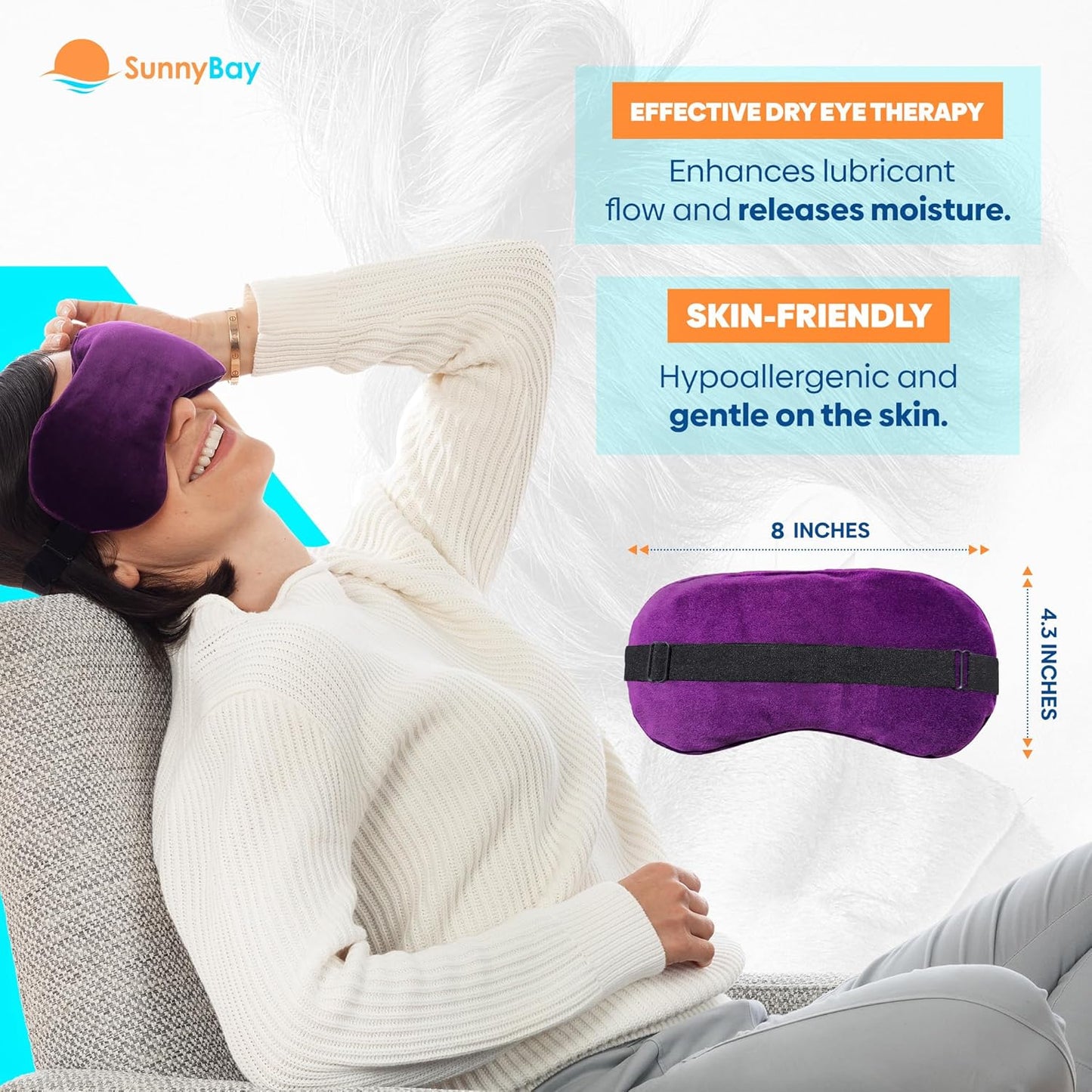 SunnyBay Microwavable Heated Eye Mask for Dry Eyes, Moist Cold and Warm Compress for Eyes with Elastic Strap and Unscented Hydra Bead Filling, Washable Soft Plush Material, 7.9 x 4.3 Inches