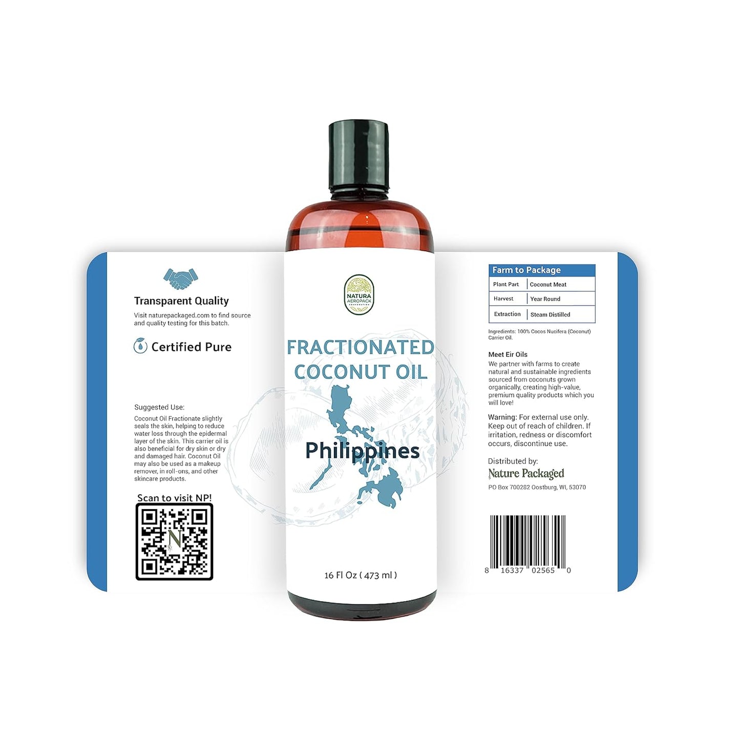 Fractionated Coconut Oil - Sourced Directly from our Farm Partner in the Philippines - Carrier Oil for Diluting Essential Oils, Body, Hair, and Skin Moisturizer - (32oz)