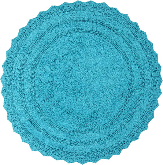 RAJRANG Pearled Bluebird Crochet Cotton Bath Mat | Reversible, Absorbent, Non-Slip Round Rug for Bathroom, Spa & Kitchen | Machine-Washable, 24"