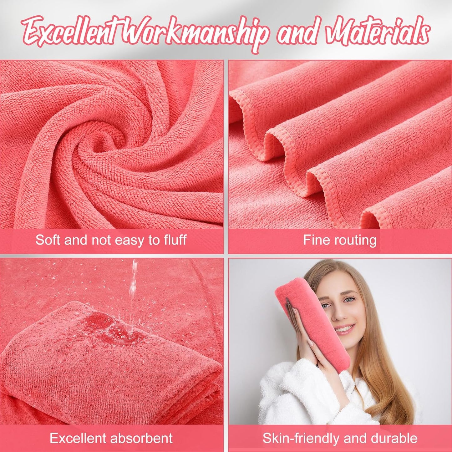 16 Pack Microfiber Bath Towels Bulk 27'' x 60'' Oversized Size Bath Towel Highly Absorbent Extra Large Soft Drying for Shower Beach Salon Winter Sport Spa Gym (Simple,Pink)