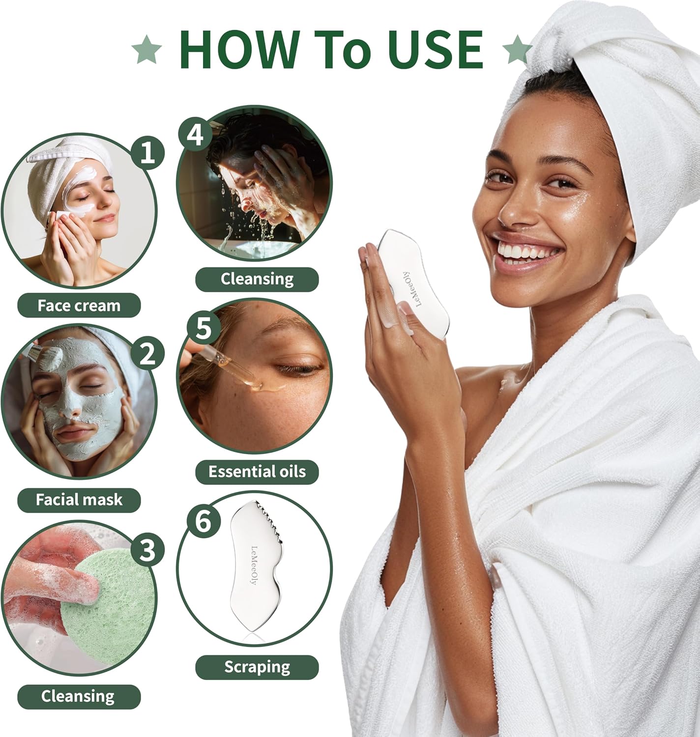 Gua Sha Facial Tools Stainless Steel & Compressed Facial Sponges, Detail Metal GuaSha and Natural Spa Sponges for Facial Cleansing Skin Care，Guasha Stone Face Sculpting Tool for Tighten Skin Daliy Use