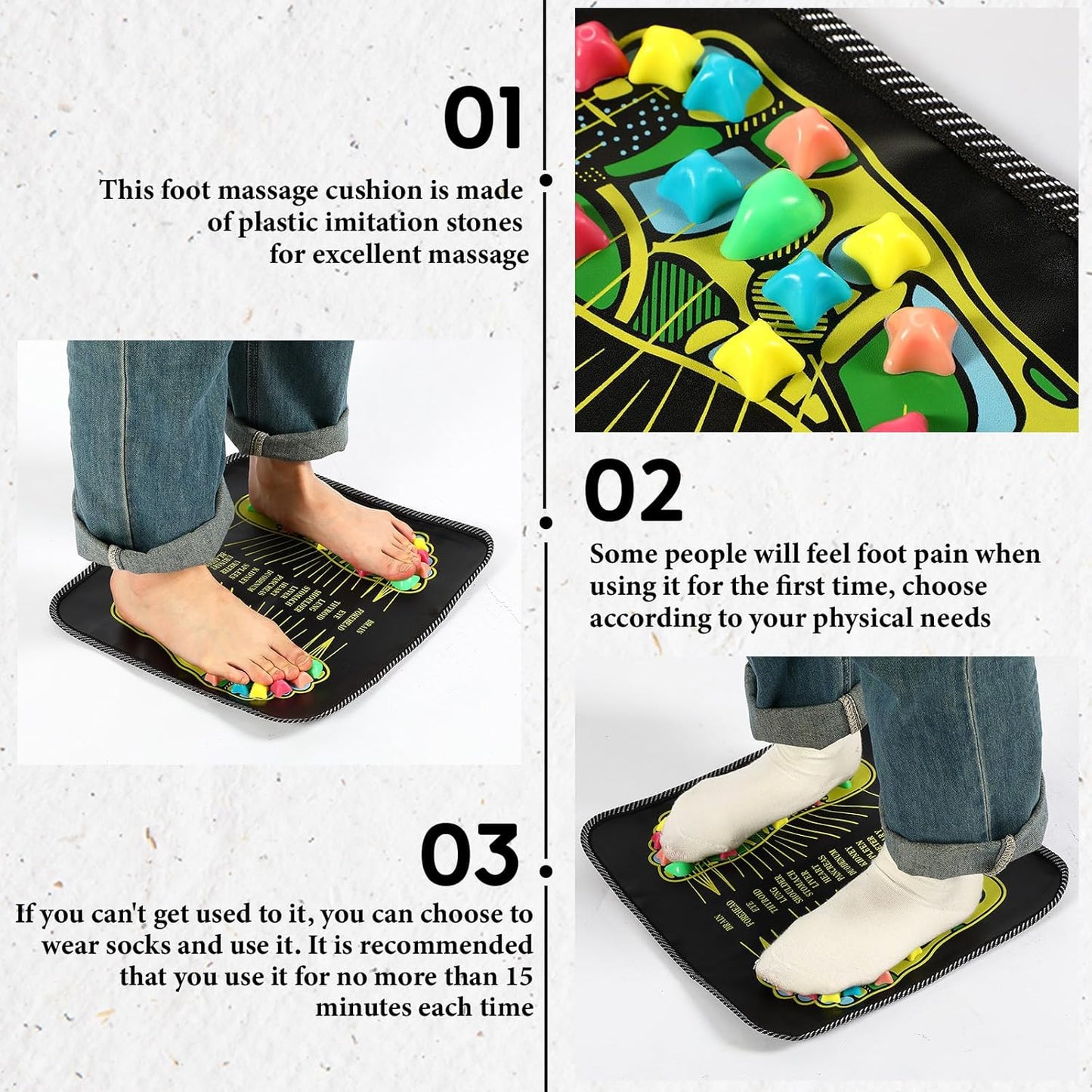 TrelaCo Foot Massage Mat Reflexology Walk Stone Road Foot Massage Acupoint Mat for Acupressure Relaxes for Long Sitting Elderly Students and Office Workers (13.78 x 13.78 Inches)