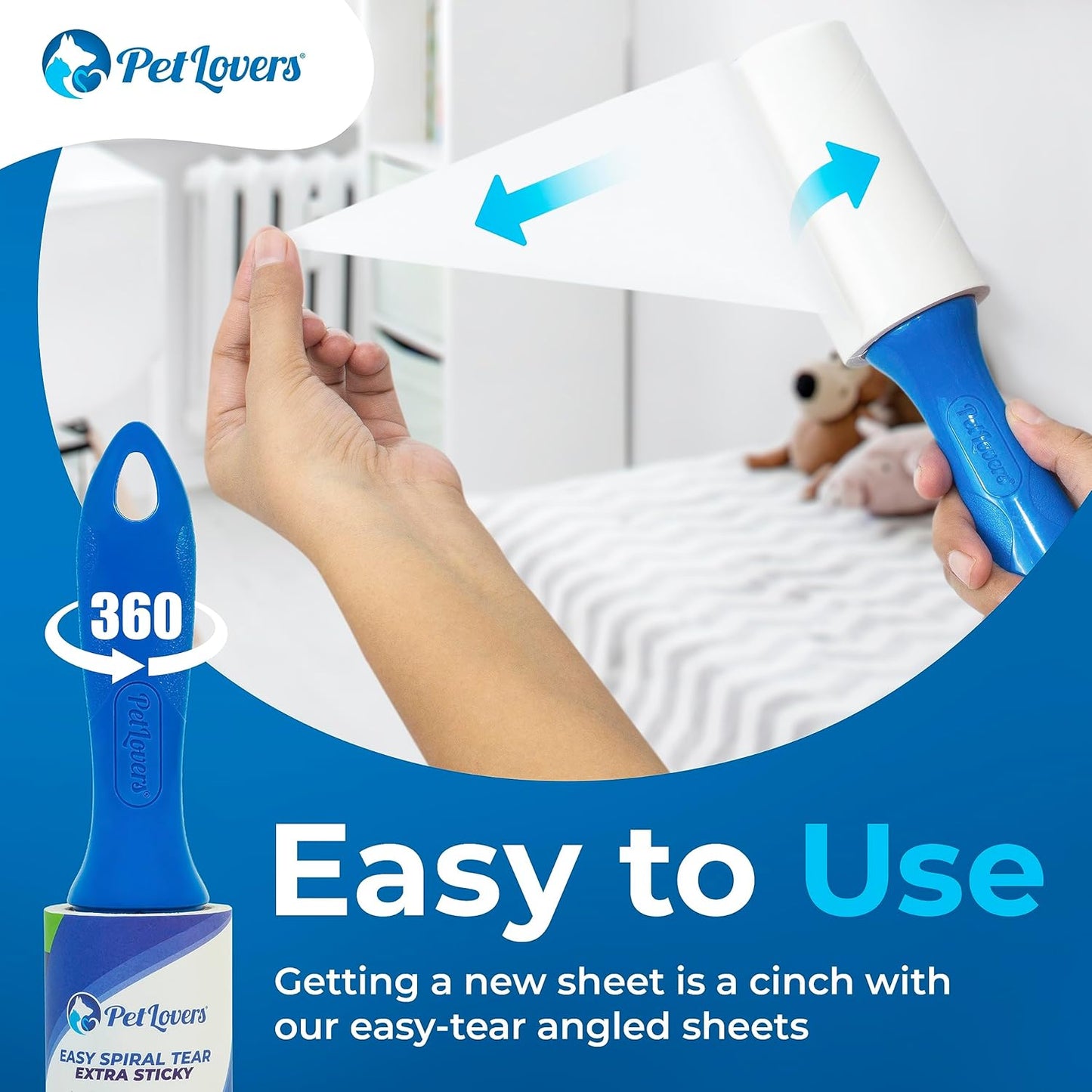 PetLovers Extra Sticky Lint Roller Mega Value Set 450 Sheets for Pet Hair Removal and Clothes, Dog and Cat Lint Remover 5 Pack