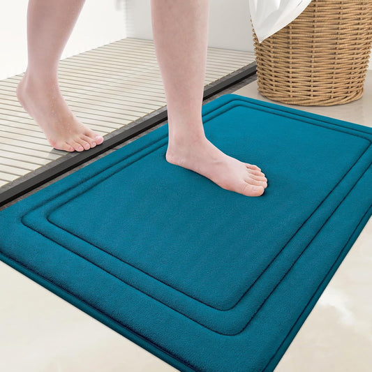 Grandaily Memory Foam Bath Mat Rug 30x20, Ultra Soft, Non-Slip and Absorbent Bathroom Rugs, Machine Wash Dry, Comfortable Bath Carpet for Bathroom Floor, Tub and Shower, Peacock Blue