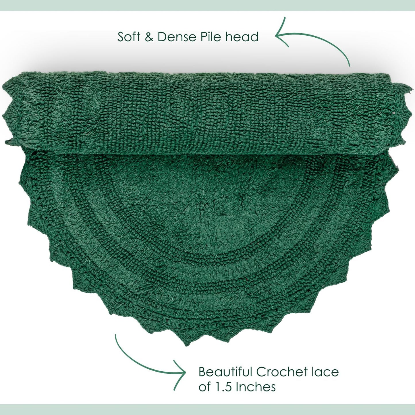 RAJRANG Foliage Green Crochet Round Rug – 24 Inch Cotton Bath Mat, Reversible, Soft & Absorbent Circle Rug for Bathroom, Vanity, Spa, or Boho Home Décor