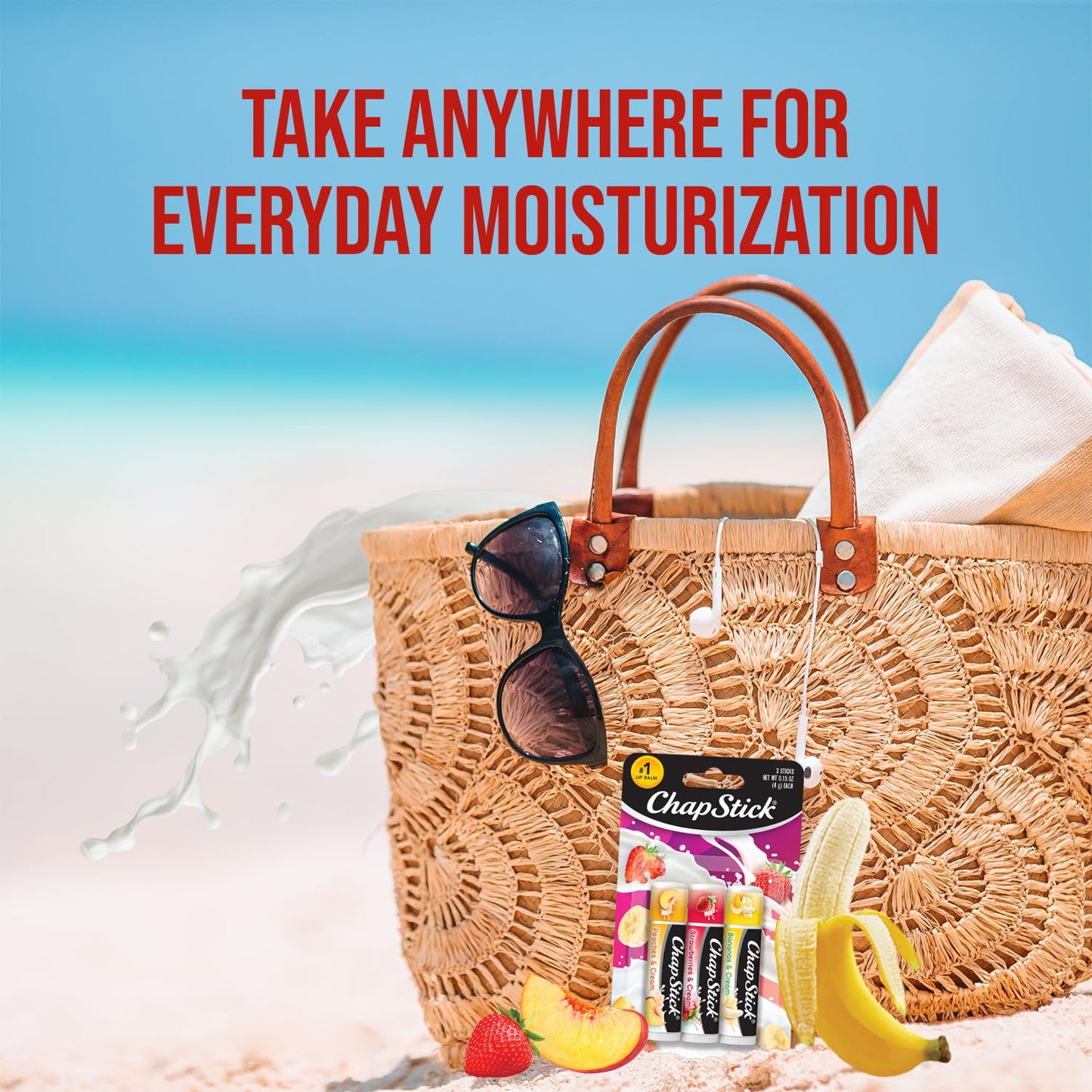 ChapStick Lip Balm Fruit & Cream 3-Pack Collection – Peach, Strawberry & Banana Flavors, 0.15 Oz Ea