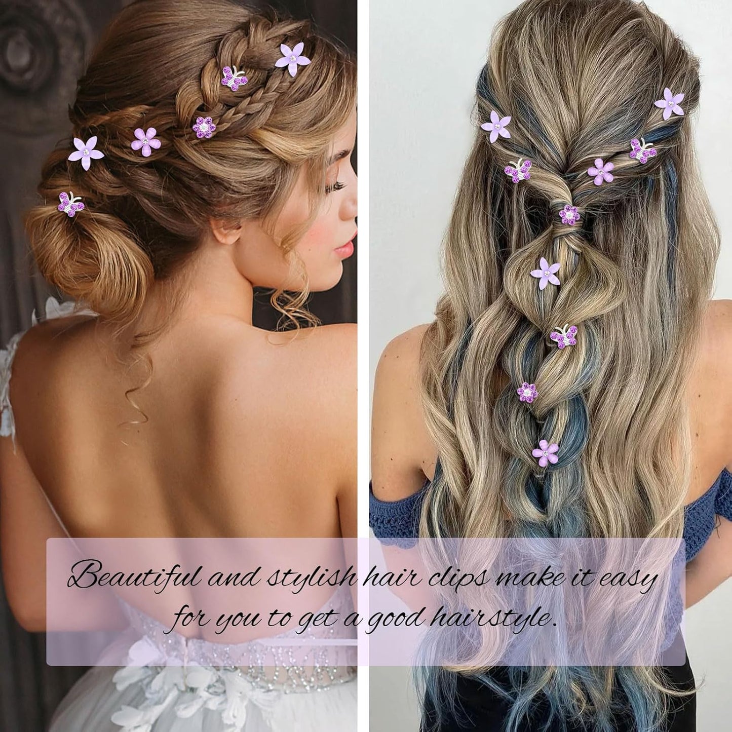 YISSION 20 Pcs Mini Flower Hair Clips Rhinestone Butterfly Hair Pins Small Decorative Hair Clips Wedding Hair Barrettes Purple Hair Clips Bridal Flower Girl Hair Accessories for Girls Women