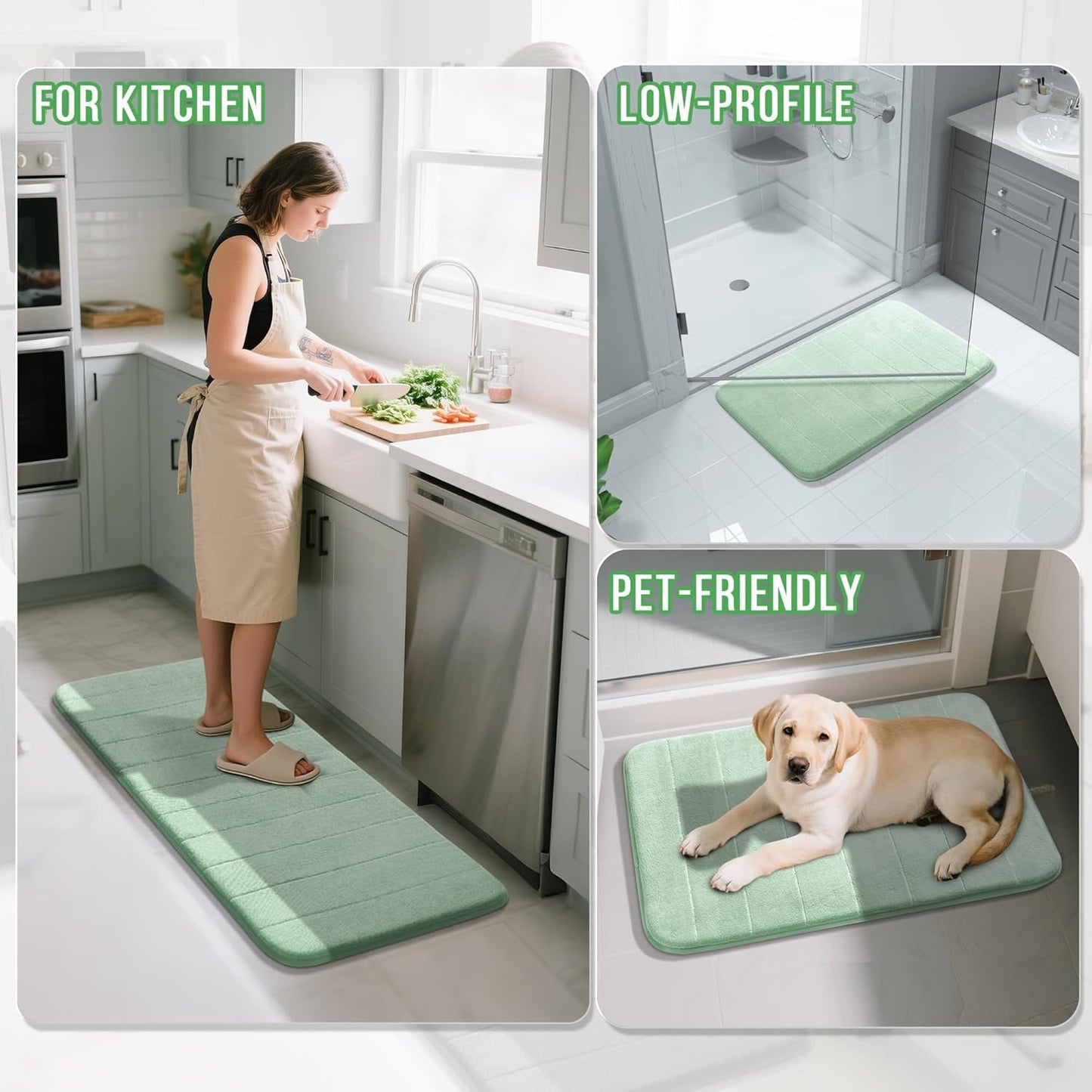 Yimobra Long Bath Mat 44"x24", Super Soft Quick Dry Memory Foam Bathroom Rug, Water Absorbent, Non Slip Backing Machine Washable for Tub Shower, Thick Comfort Support, Pale Green