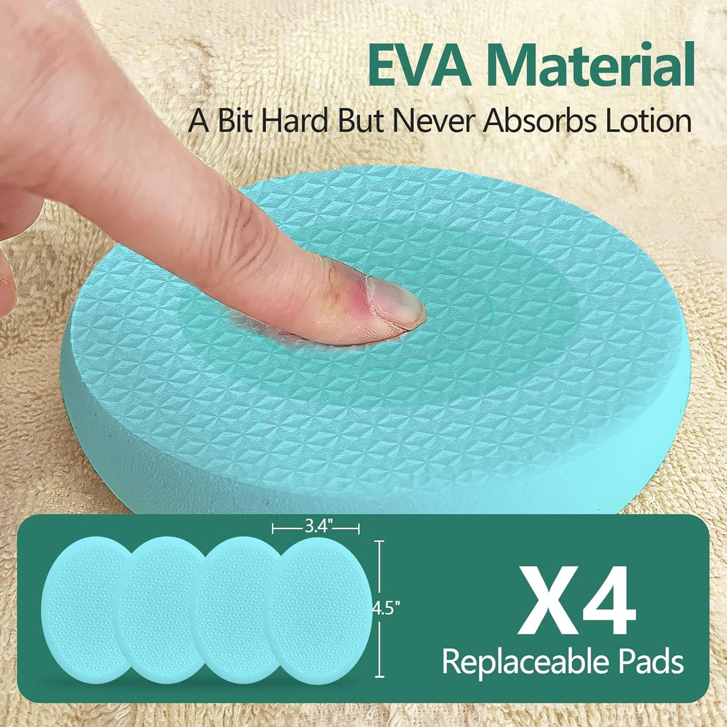 Lotion Applicator With 4 Replaceable Pads for Back, Self, Elderly, Women - Sunscreen and Cream Applicator With 17" Curved Handle for Easy Targeting of Back and Feet, Blue