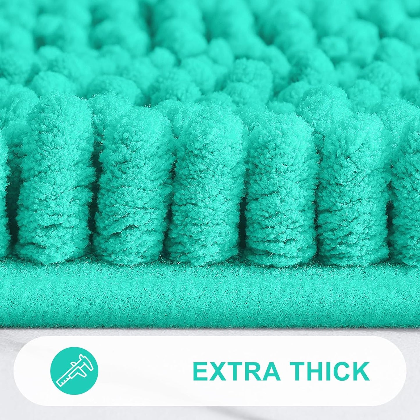 Grandaily Chenille Striped Bathroom Rugs 47x20, Extra Thick and Absorbent Bath Mats, Non-Slip Soft Plush Shaggy Shower Carpet, Machine Wash Dry, Bath Rug for Bathroom, Teal