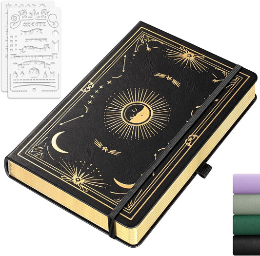 Dotted Journal for Women Men, 192 Pages A5 Notebook Journal, Hardcover Notebook with 100Gsm Thick Pages, Leather Note Book for Writing, Travel, Business, Office, Prayer 5.7 x 8.3,Black