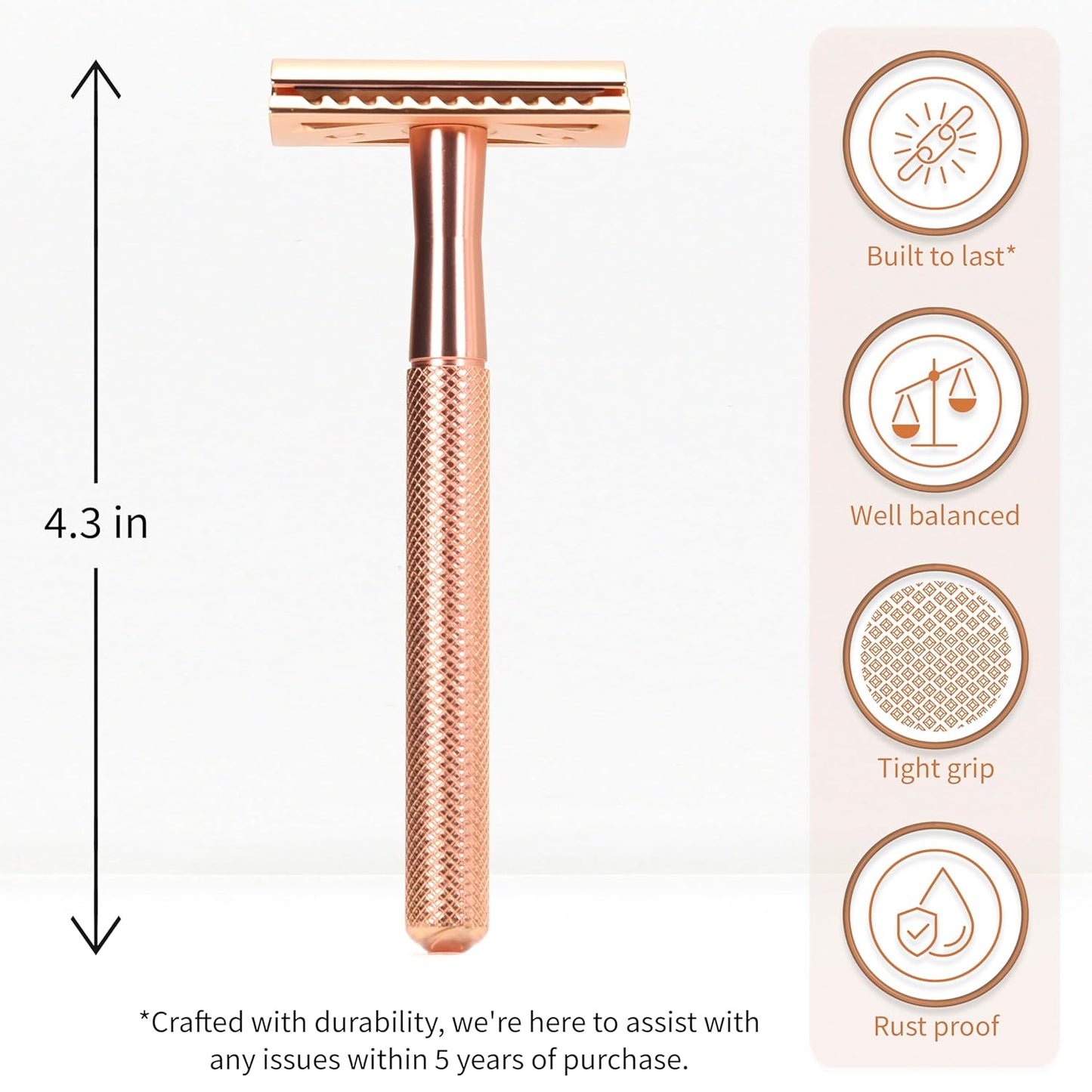 Bambaw Safety Razor for Women with 5 Double Edge Blades, Double Edge Razor, Single Blade Razors for Women and Men, Reusable & Plastic Free – Rose Gold