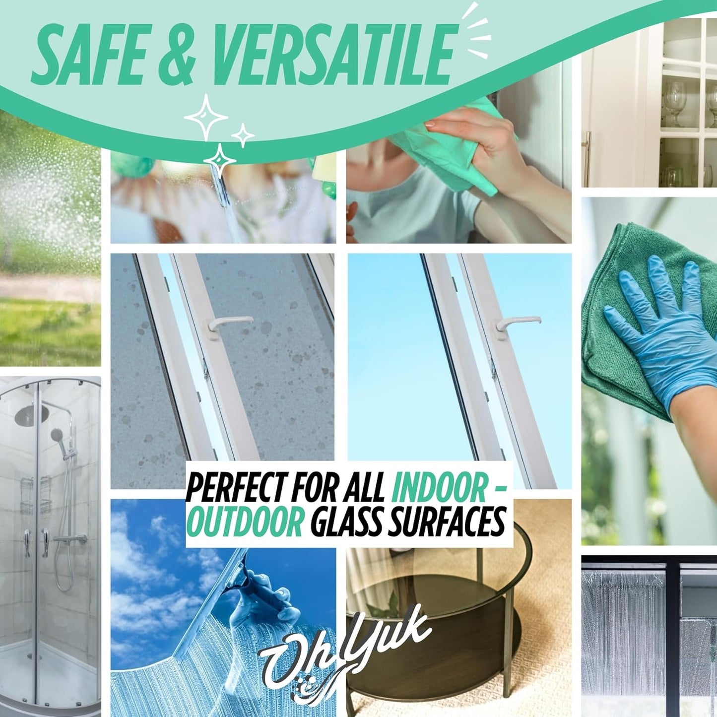 Oh Yuk Glass Cleaner Concentrate - Makes 4 Spray Bottles | Streak-Free Shine for Windows, Mirrors, and Shower Glass | Vegan, Biodegradable – 16 oz Refill