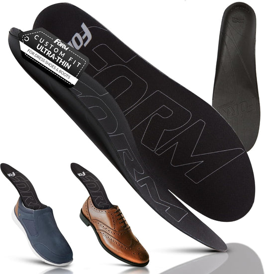 Ultra-Thin Plantar Fasciitis Insoles Designed for Comfort & Maximum Pain Relief, Ideal for Dress Shoes & Boots | Black (Men's 12-12.5)