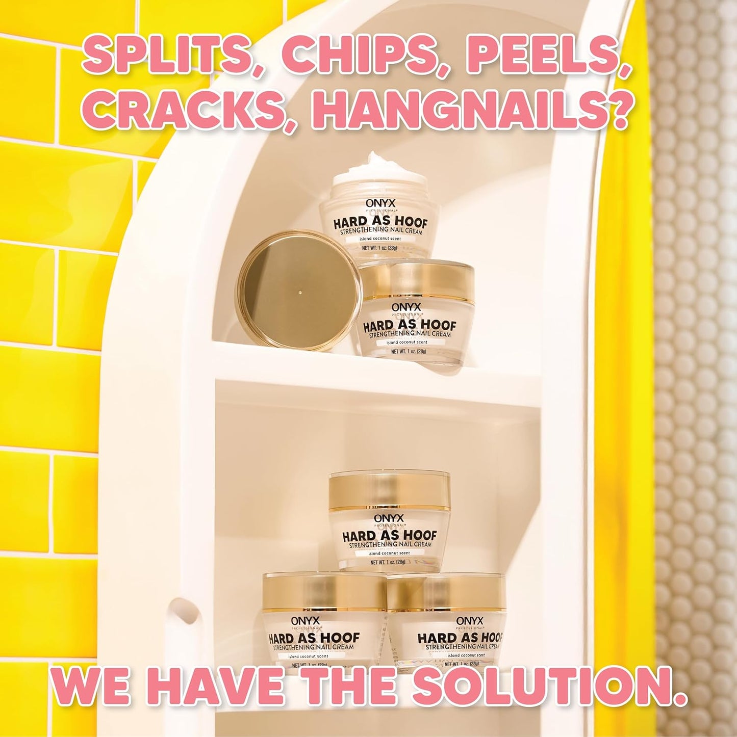 Onyx Professional Hard as Hoof Nail Strengthening Cream with Coconut Scent, Nail Growth & Conditioning Cuticle Cream Stops Splits, Chips, Cracks & Strengthens Nails, 1 oz