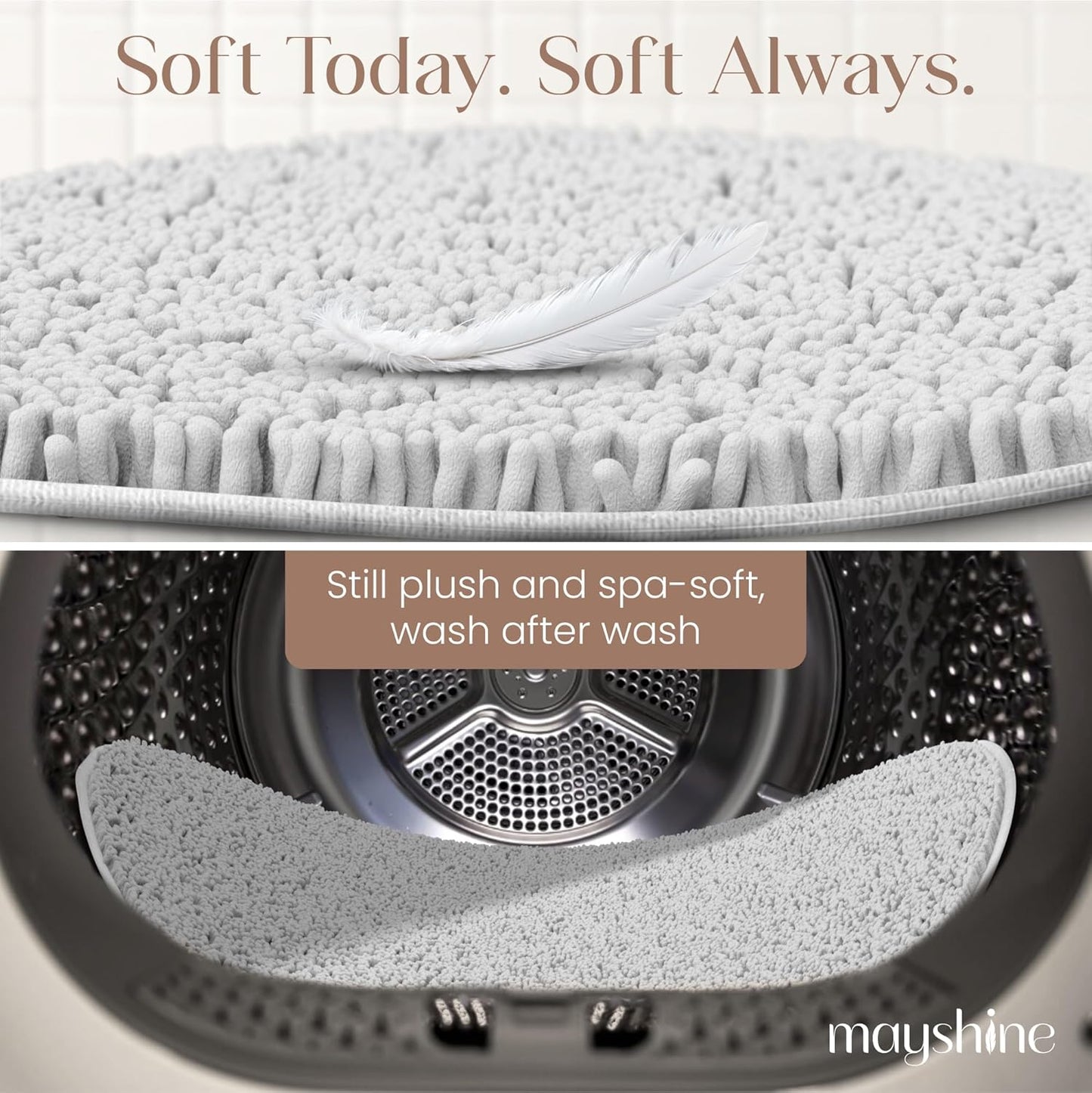 MAYSHINE Round Area Rug Set for Bathroom | Soft Plush Chenille Bath Mat, Water Absorbent Non-Slip Bathroom Rug | Washable Shag Carpet for Shower, Bedroom, or Home Décor | 36"x36" (Round) | White