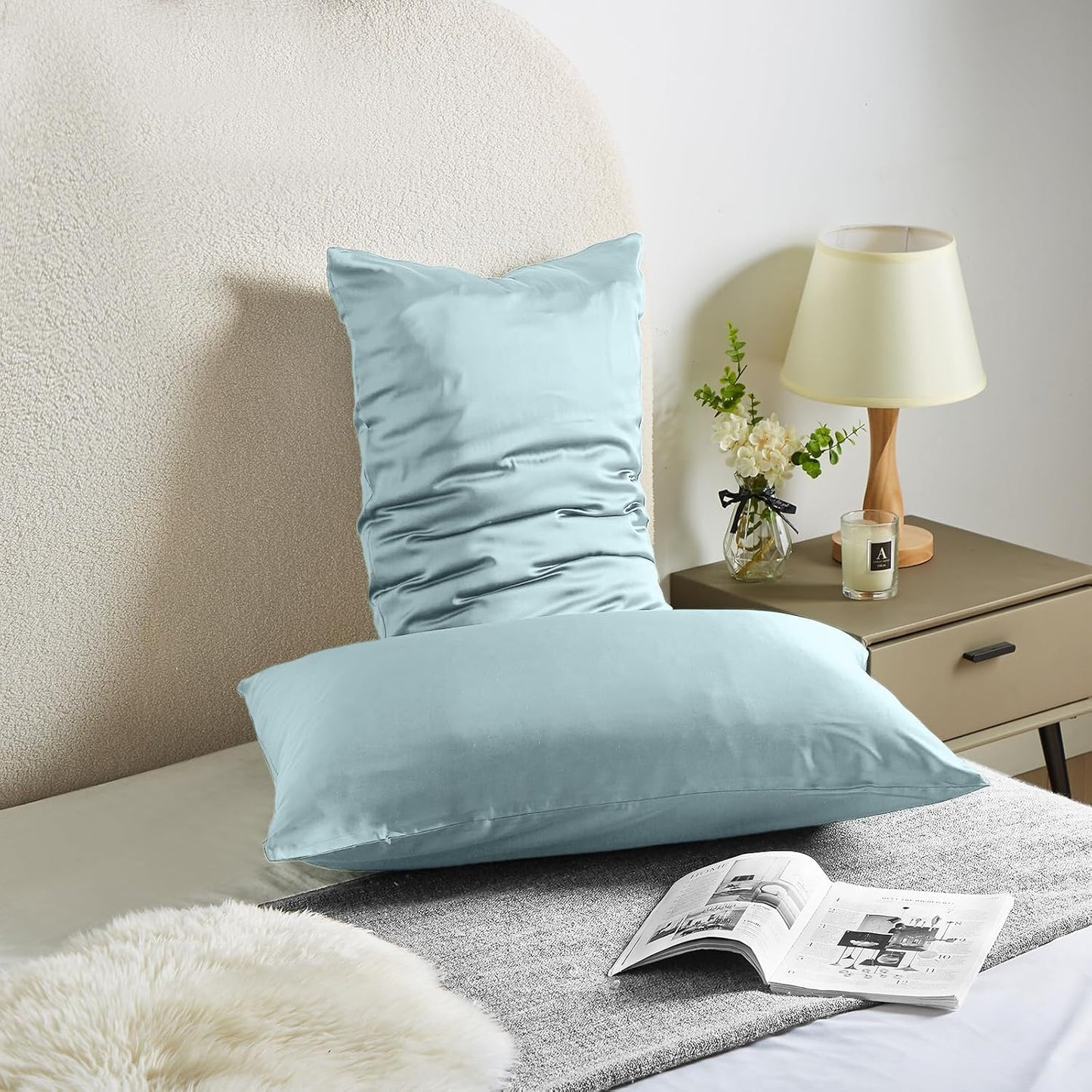 Silk Body Pillow Cover Pillow Pillowcase for Body Pillow Soft Pillow Covers Pillow Case Mulberry Silk Pillowcase for Sleep(Haze Blue,20"X 54",1pc)