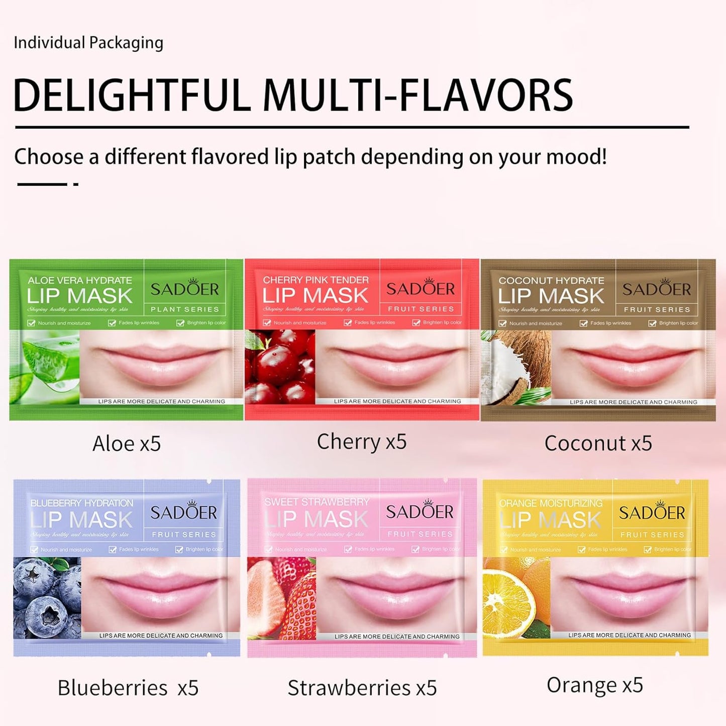 30 PCS Moisturizing Lip Mask 6 Flavours Crystal Lip Care Gel Pads Mask Bulk for Moisturizing & Reducing Wrinkle Patches Exquisite Remove Dead Skin Moisture Essence Sleepover Makeup Party Supplies