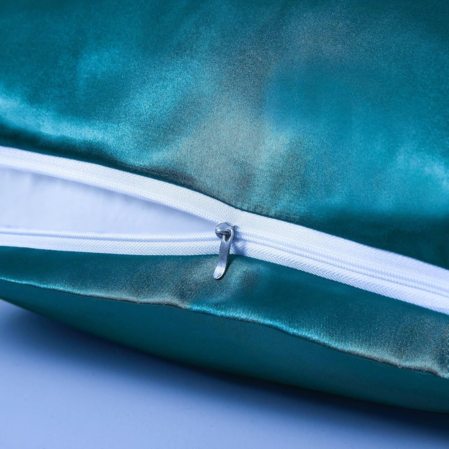 Juwenin Bedding,Super Soft and Luxury Silky Satin Pillowcase with Zipper (Silky Satin Pillow Case for Hair) Set of 2 (Teal, King(20''x36'))