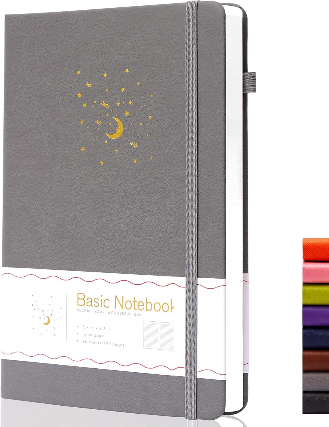 CAGIE Lined Journal Notebook for Work, Hardcover Notebook Journal with Pen Loop, A5 Notebook Journal Cover, Medium 5.7" x 8.3", (Gray Ruled), Gifts