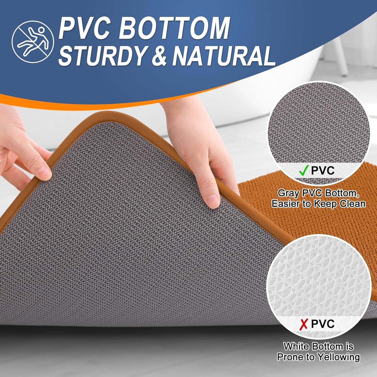 OLANLY Thick Memory Foam Bath Mat Rug 24x16, Extra Soft Absorbent Bathroom Rug, Quick Dry Bath Mats, Non-Slip, Machine Washable Carpet for Bathroom, Tub and Shower, Home Decor Accessories, Ochre