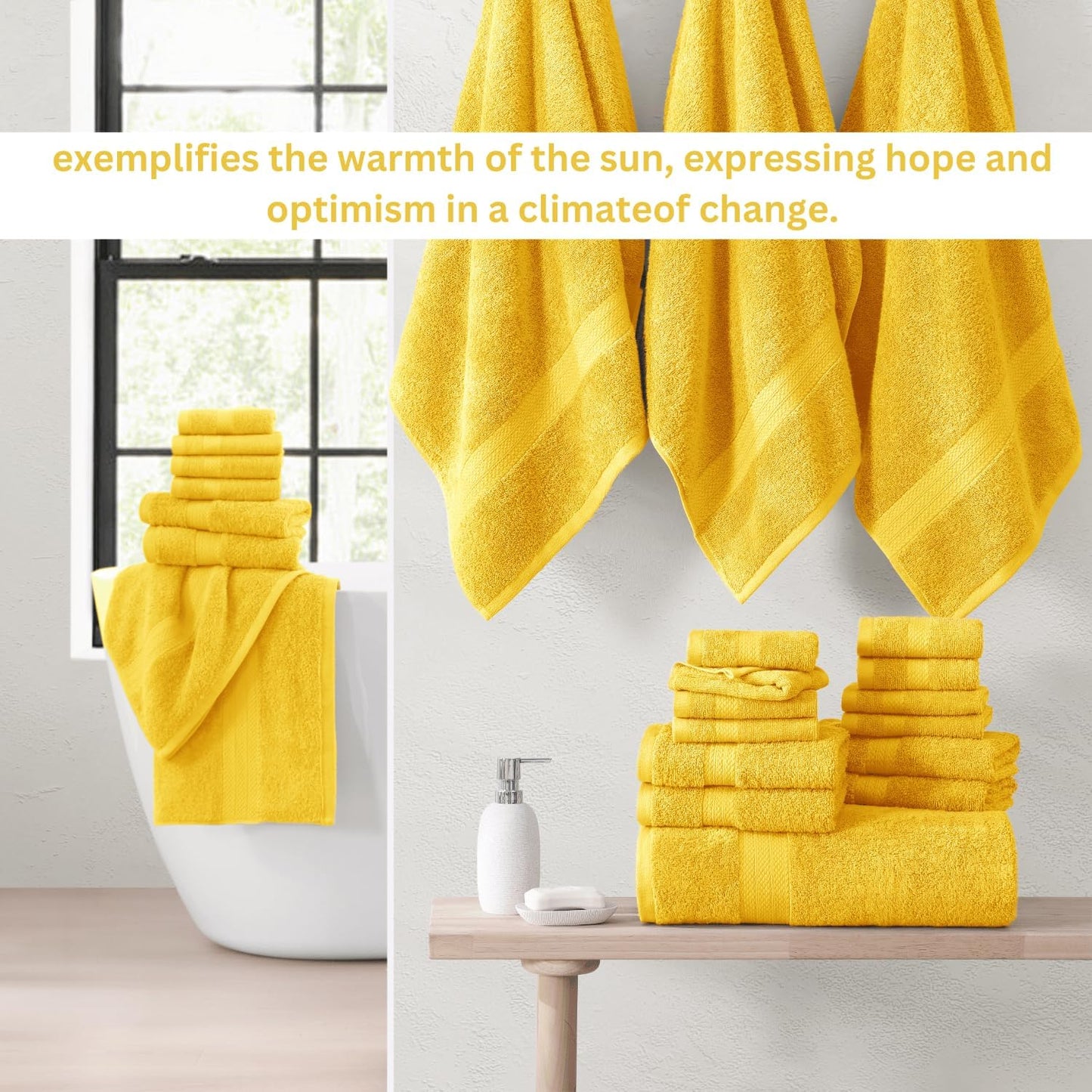 LANE LINEN 100% Cotton Bathroom Towel Set - 24 Pcs - Ring Spun, Very Soft & Absorbent - 2 Bath Sheets, 4 Fingertip, 4 Bath, 6 Hand Towels, 8 Washcloths - Remains Fluffy After Multiple Washes - Mimosa