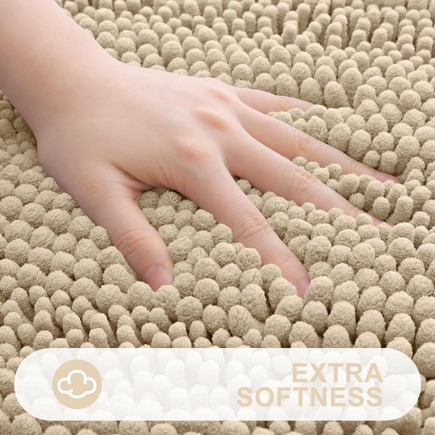 Grandaily Chenille Striped Bathroom Rugs 30x20, Extra Thick and Absorbent Bath Mats, Non-Slip Soft Plush Shaggy Shower Carpet, Machine Wash Dry, Bath Rug for Bathroom, (Medium, Beige)