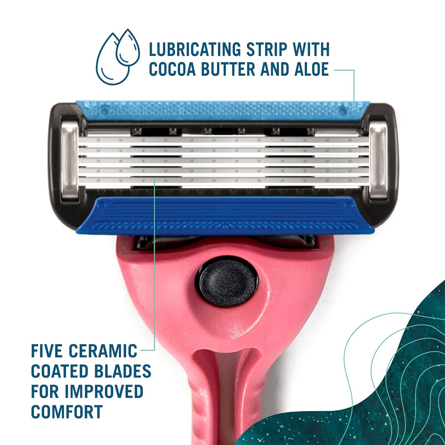 Preserve POPi Shave 5 Razor System Made with Recycled Ocean Plastic and 5-blade cartridge, Coral Pink, 1 Count