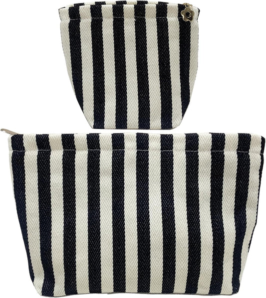 2 Pcs Makeup Bags, Large Cosmetic Bag Travel Toiletry Bag Organizer for Women, Embroidery Craft, Stripe Makeup Bag Small Cosmetic Pouch Purse with Zipper Gifts for Girls Teen