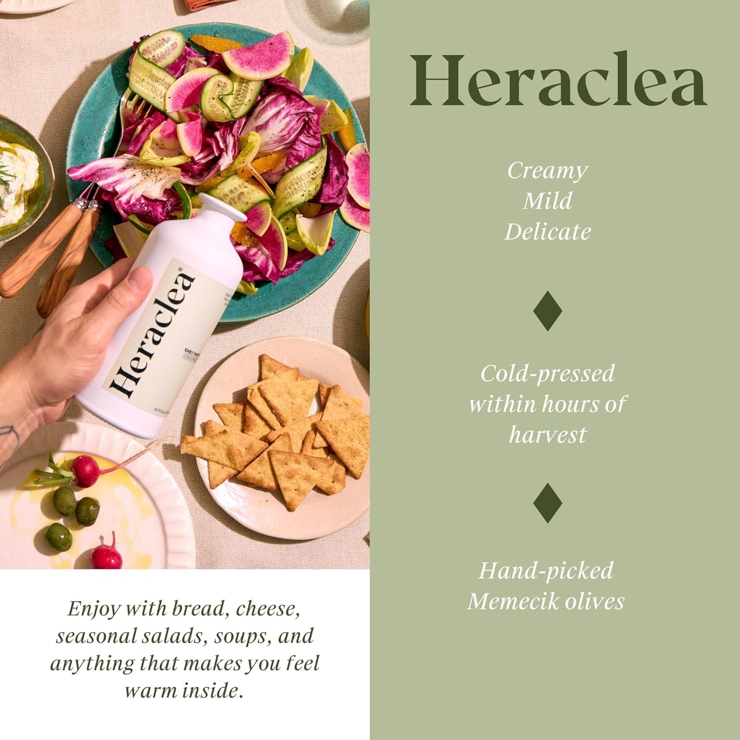 Heraclea - The Pairing - Organic Extra Virgin Olive Oil - Cold Pressed - Organic Olive Oil - Cold Pressed EVOO - Polyphenol Rich EVOO - 16.9 oz Bottles