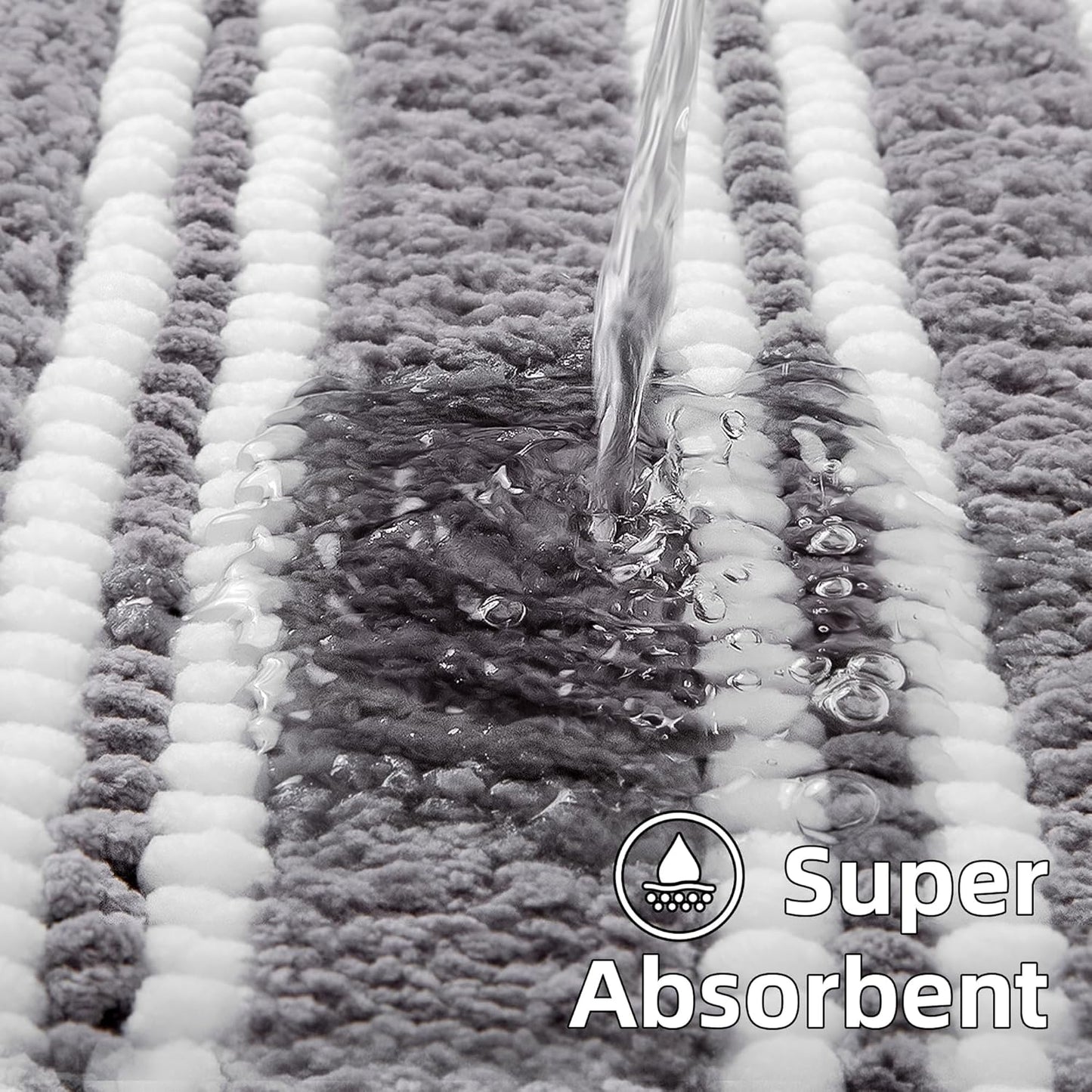 Bathroom Rugs 20x32 Extra Soft Absorbent Bath Mat Chenille Non Slip Shower Mat Rubber Backing Machine Washable Bath Mats for Bathroom Shaggy Grey Bath Rugs for Tub, Hallway