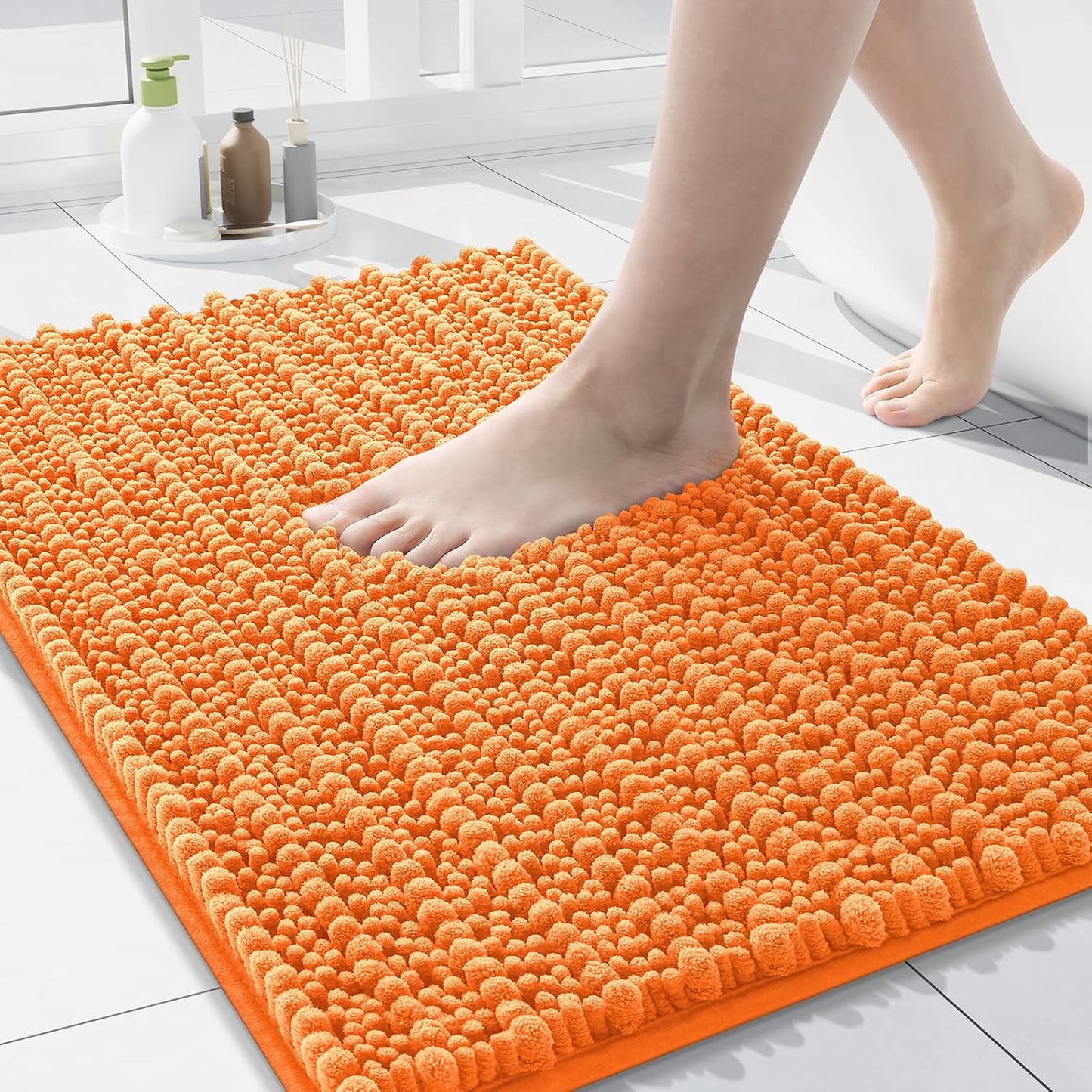 Arotive Luxury Chenille Bathroom Rug Mat, Extra Soft Thick Absorbent Shaggy Bath Rugs, Non-Slip Machine Wash Dry, Plush Bath Mats for Bathroom, Shower and Tub, 24x16, Orange
