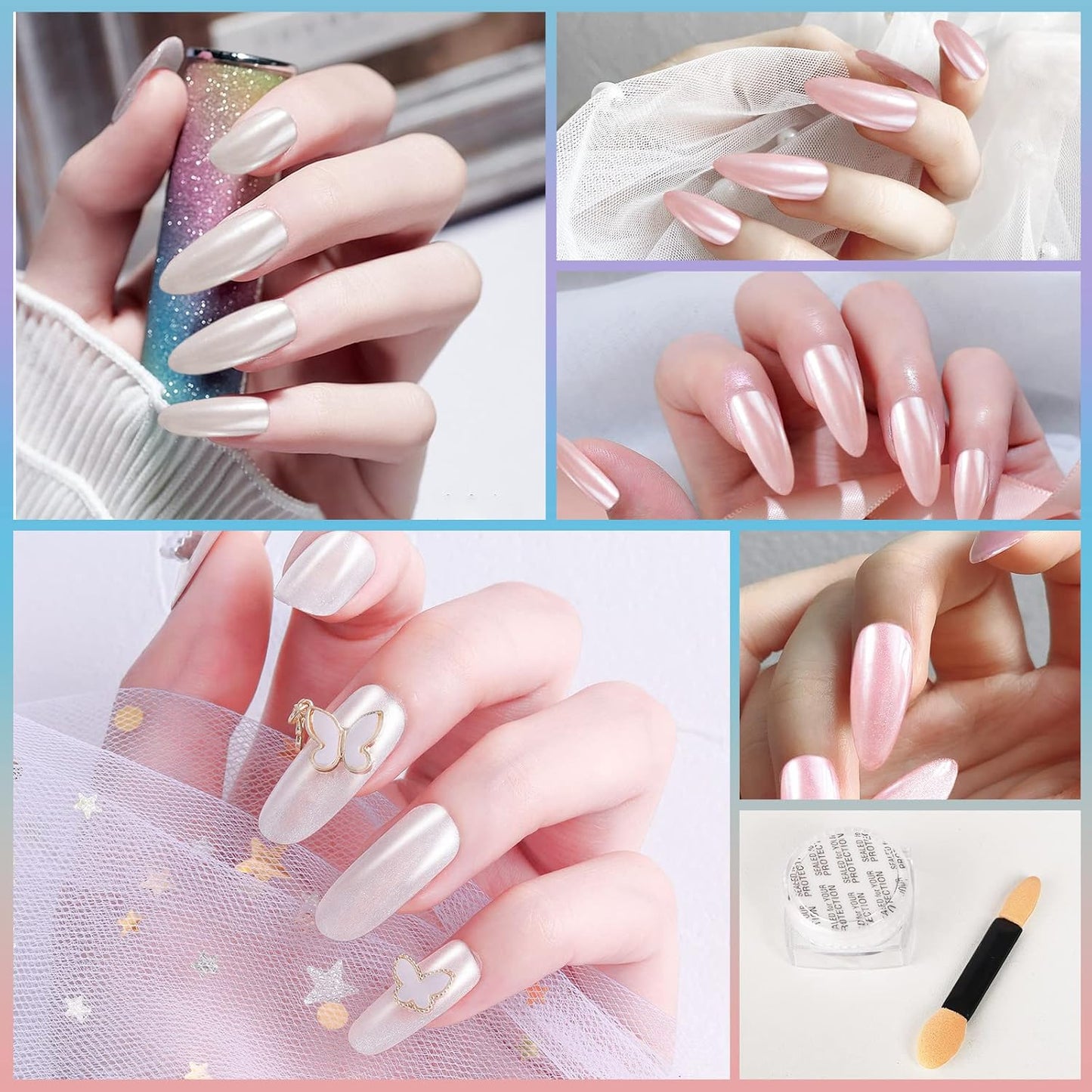 Artdone 2 Jars Chrome Nail Powder White and Red Pearl, Iridescent Aurora Powder Metallic Mirror Effect Pigment Pearlescent Mermaid Pearl Dust Kit, Decoration Acrylic Resin Craft