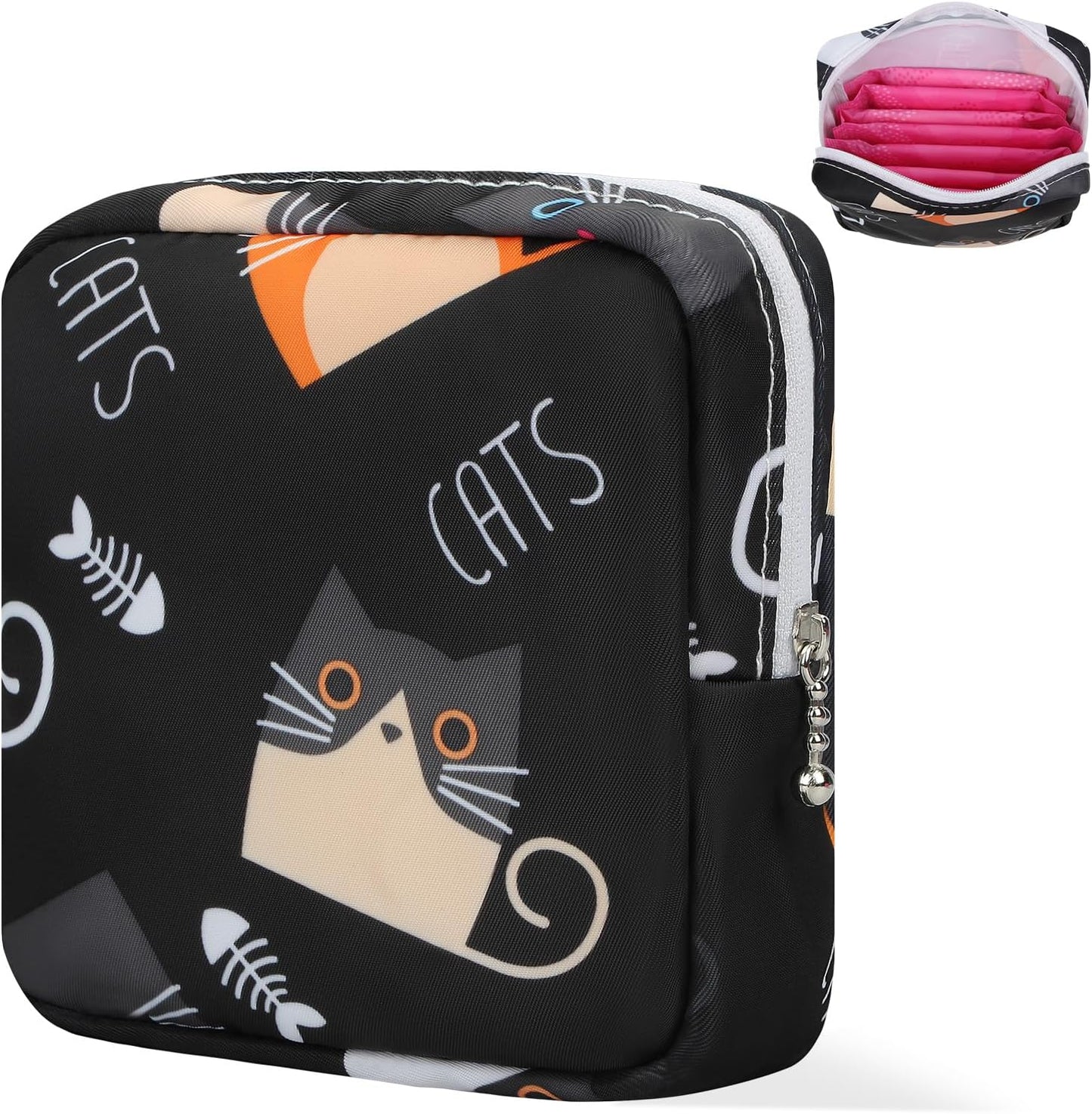 Period Bag Pouch, Canvas Sanitary Napkin Storage Bag for Girls Womens, Portable Sanitary Napkin Period Pad Pouch Bag for Purse, Small Make Up Bags(5170, Black)