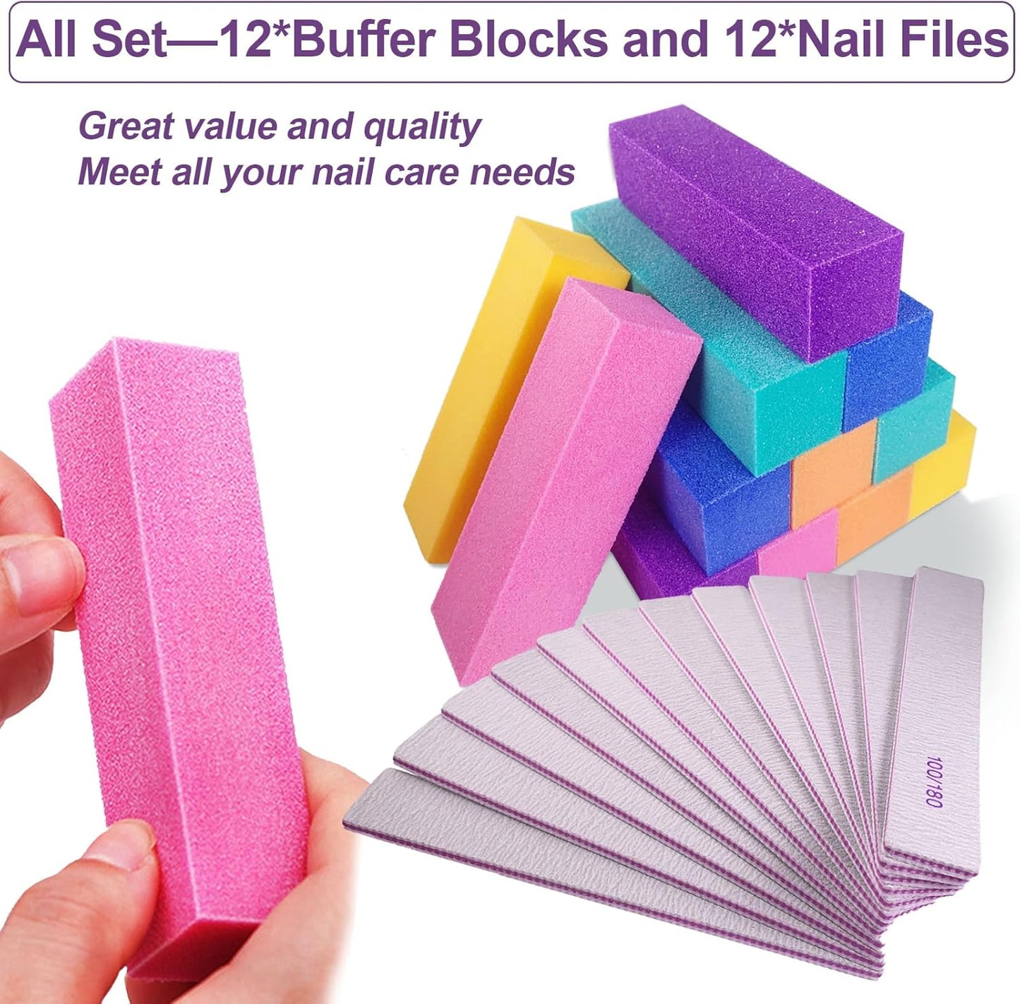 Nail Files and Buffers (24 Pack), Nail Buffer Block Nail File Set for Acrylic and Natural Nails, Professional Manicure Tool 4 Sides 100/120/180 Grit Emery Board Sponge Buffing Buffers Blocks Gray