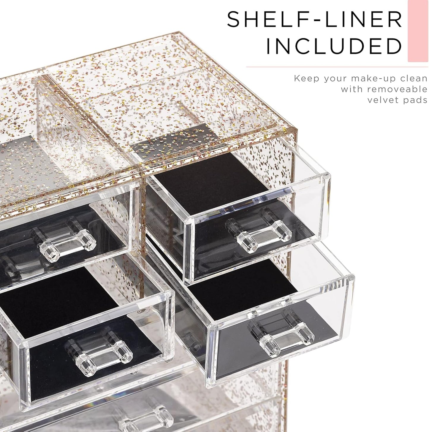 Sorbus Clear Cosmetic Makeup Organizer - Make Up & Jewelry Storage, Case & Display - Spacious Design - Great Holder for Dresser, Bathroom, Vanity & Countertop (3 Large, 4 Small Drawers) [Glitter]