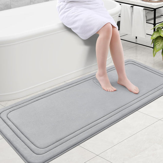 Grandaily Memory Foam Bath Mat Rug 59x24, Ultra Soft, Non-Slip and Absorbent Bathroom Rugs, Machine Wash Dry, Comfortable Bath Carpet for Bathroom Floor, Tub and Shower, Grey