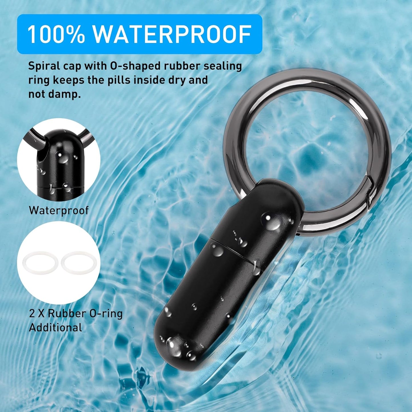 Micro Keychain Pill Holder Titanium Waterproof Mini Pill Container for Emergency Medicine，Travel Purse Pocket (Black)