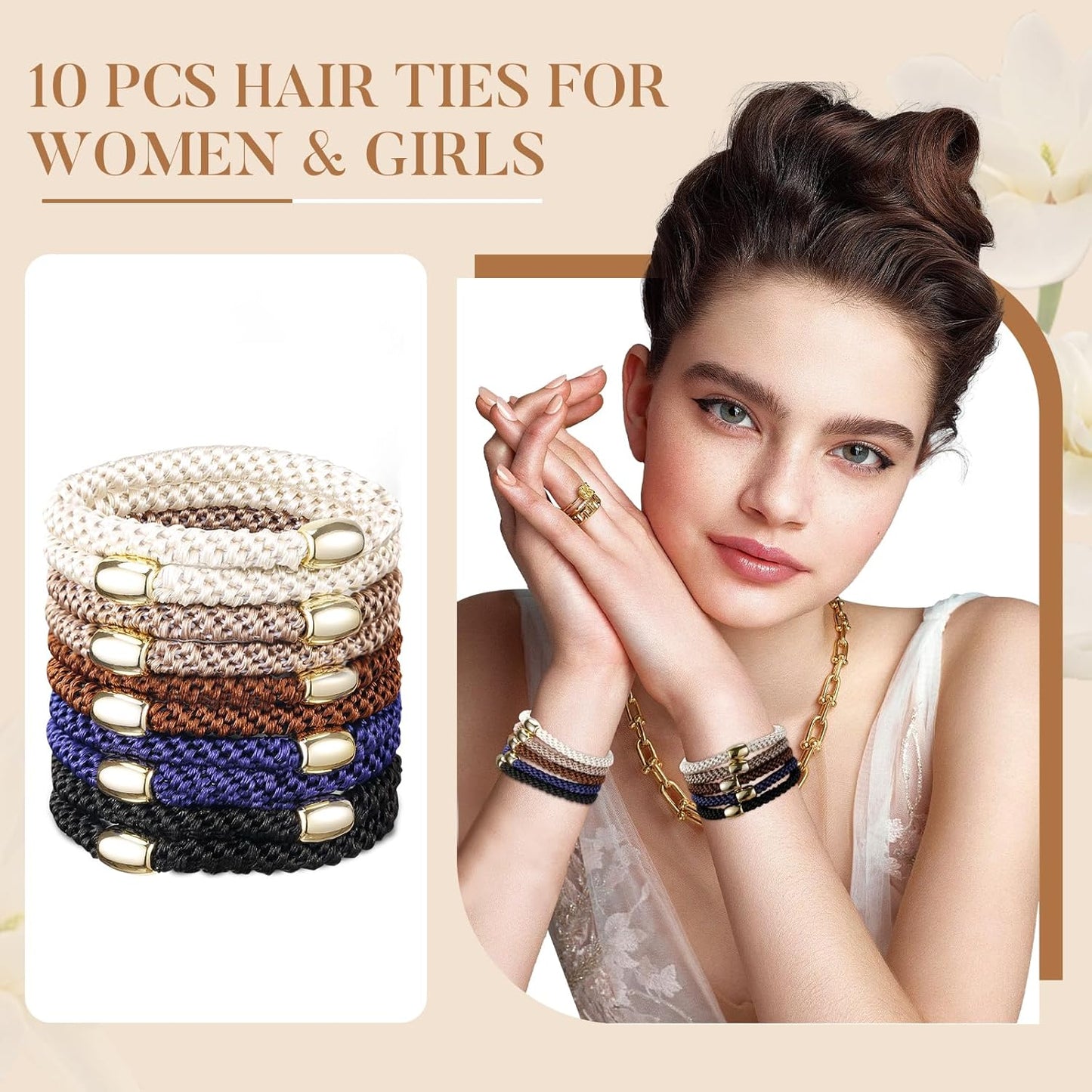 Hair Ties No Damage - 10PCS Ponytail Holders - Elastic Hair Ties for Thick Hair - Braided Hair Bands for Women Girls's Hair - Classic Dinner