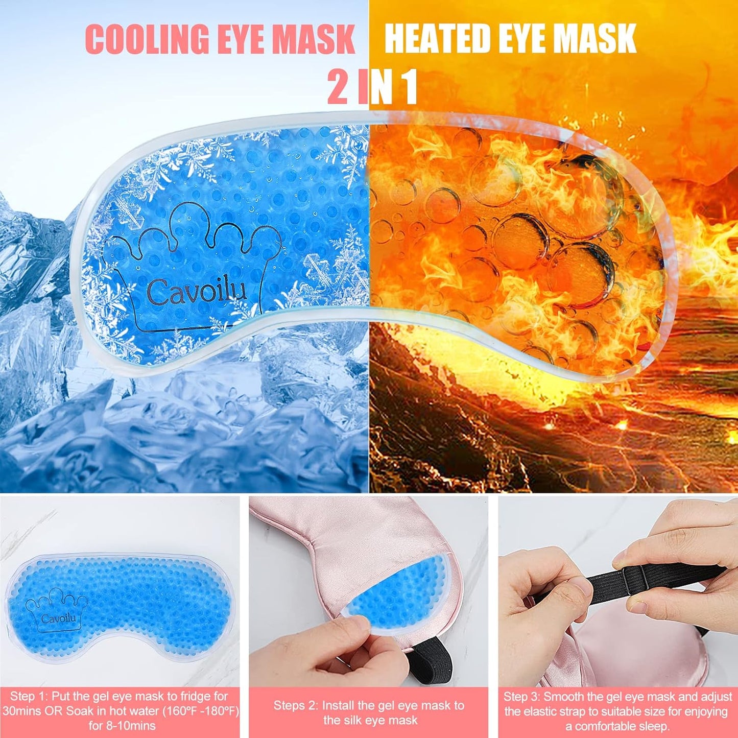 Cooling Eye Mask for Sleeping, Silk Sleep Mask w/Gel Eye Mask, Heated Eye Masks, Blindfold Eye Cover Women Sleeping Mask for Home, Office, Travel, Yoga, Medditation, Stocking Stuffers(Pink)