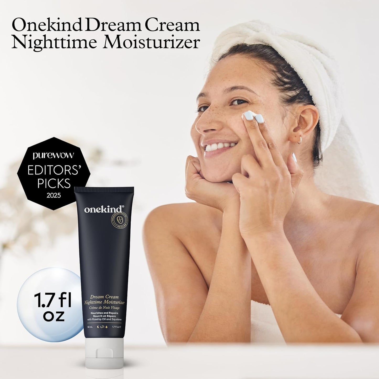 Onekind Dream Cream Night Moisturizer – Hydrating Anti-Aging Face Cream with Squalane, Rosehip & Shea Butter – Fragrance-Free, Vegan, for Dry & Sensitive Skin – 1.7 oz