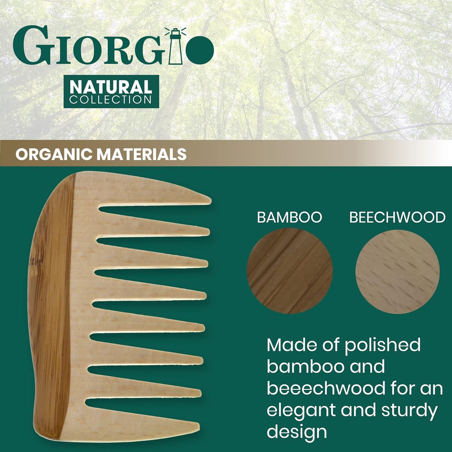 Giorgio GIONAT8 Small Natural Wooden Comb Detangler Wide Tooth Comb for Curly Hair, Bamboo and Beechwood Combs for Thick Hairs, Vegan Wooden Combs Perfect for Use with Long Thick Hair